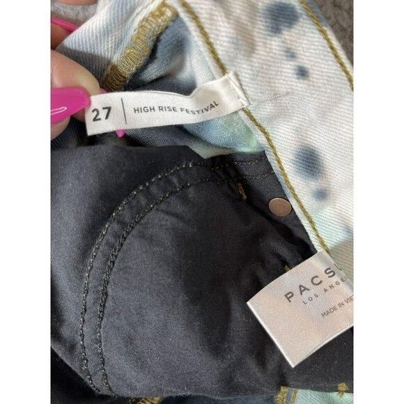 PacSun Jean Shorts Womens Sz 27 Pink Gray Tie Dye High Rise Festival Cut Off - Picture 10 of 12